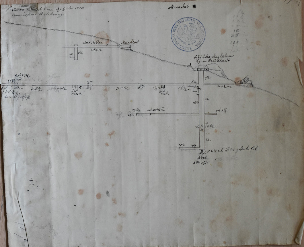 originale Skizze einer Spezialbefahrung der Grube Charlotte Magdalene, Harz