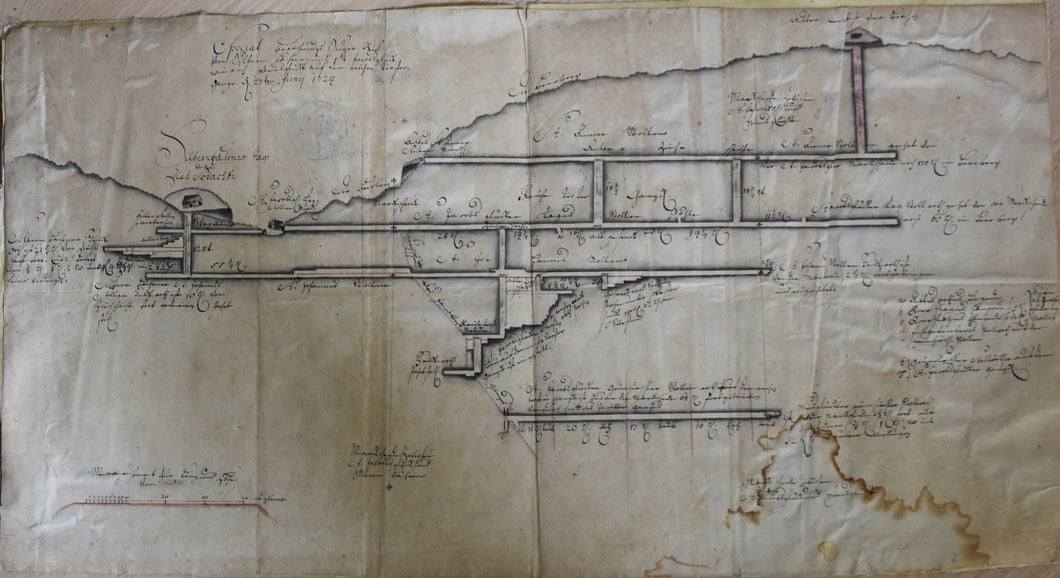 originaler Grubenriss einer Spezialbefahrung im Revier St.Andreasberg / Harz